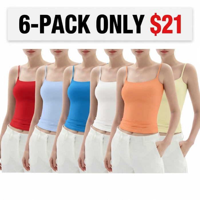 Spaghetti Strap Tank Top, Double Layer Not See-Through Cami, Buttery Soft Stretchy Top
