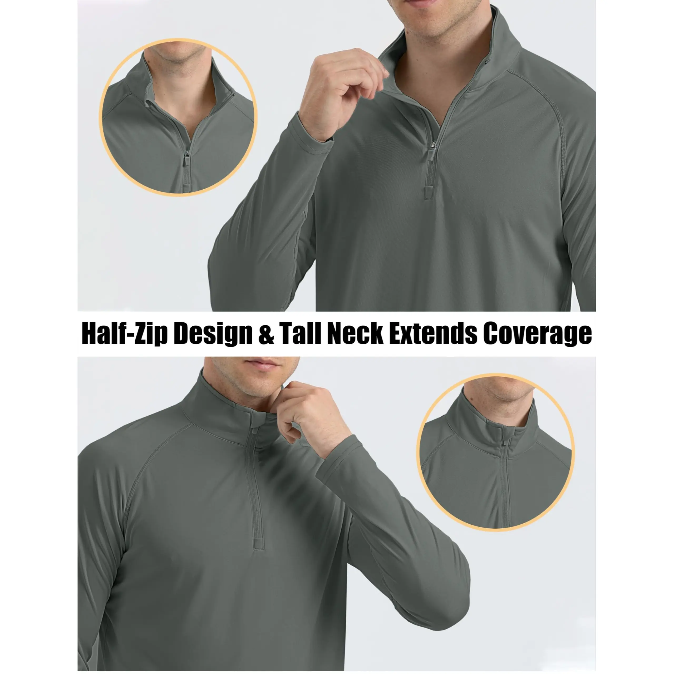 Men's 1/4 Zip Shirt UPF 50+ Quick Dry Lightweight Long Sleeve