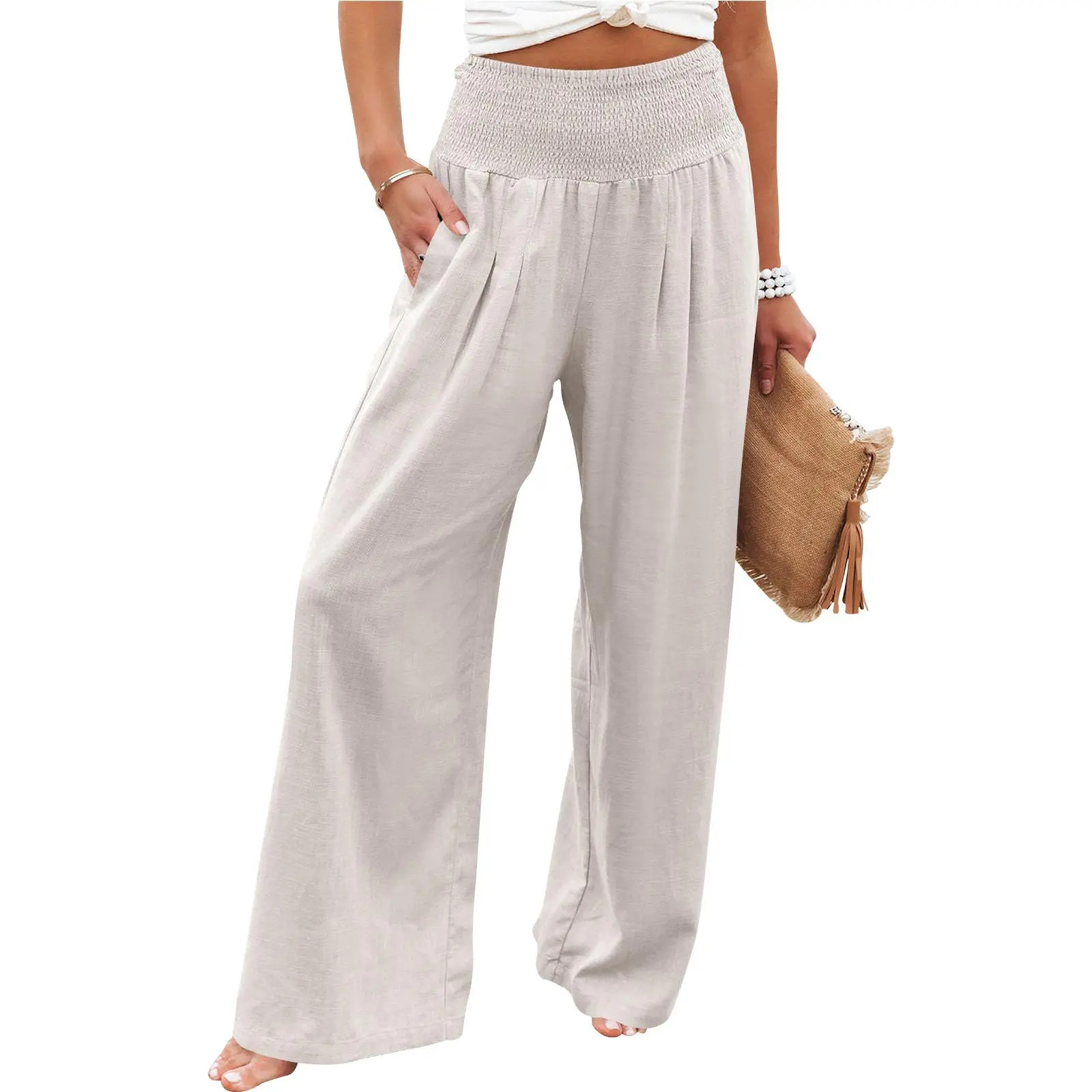 Women's wide-leg linen trousers