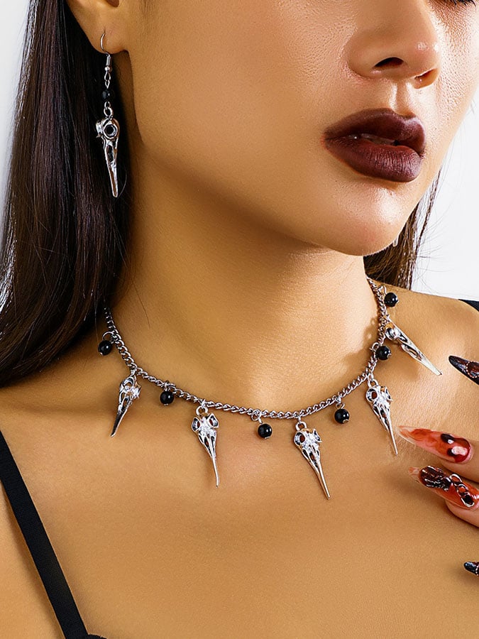 Halloween Punk Spooky Ghost Skull Necklace And Earrings