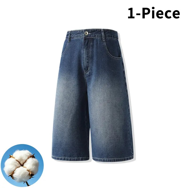 Men’s 3-Piece Vintage Washed Wide-Leg Denim Shorts Set