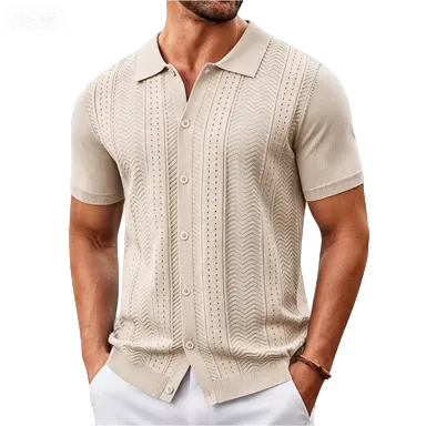 Mens Knit Button Down Shirt