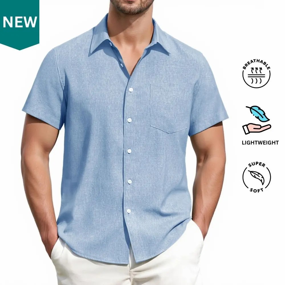 🌴 Men's Coastal Linen Button-Up Shirt – Lightweight Summer Essential