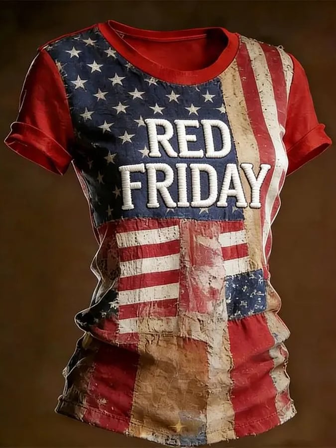 Women's Casual Red Friday Print Short-Sleeve T-Shirt