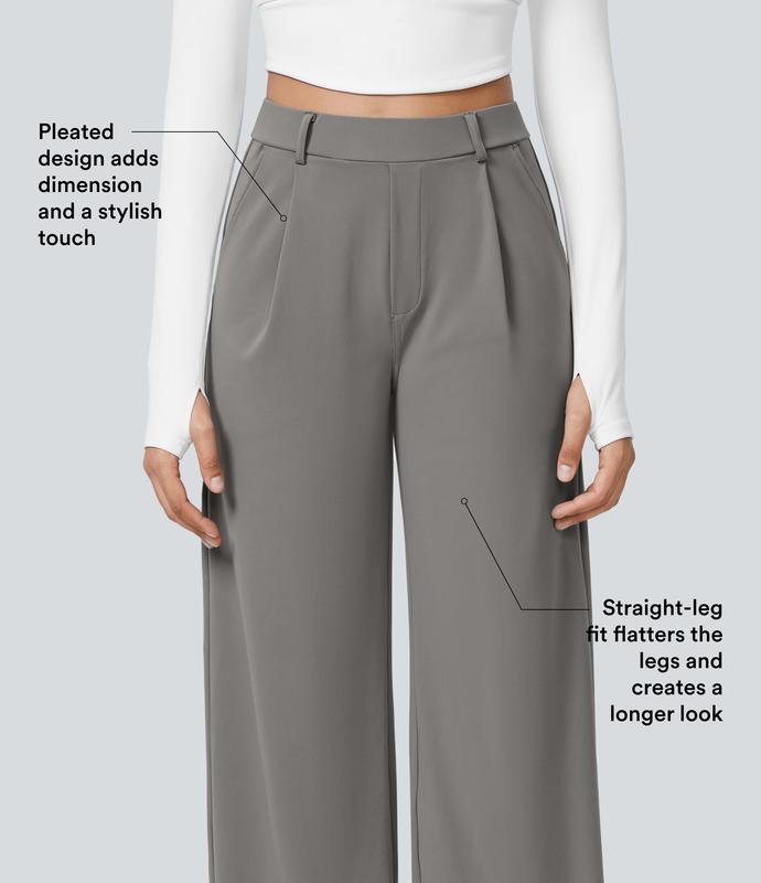 Women High Waisted Pocket Straight Leg Work Pants