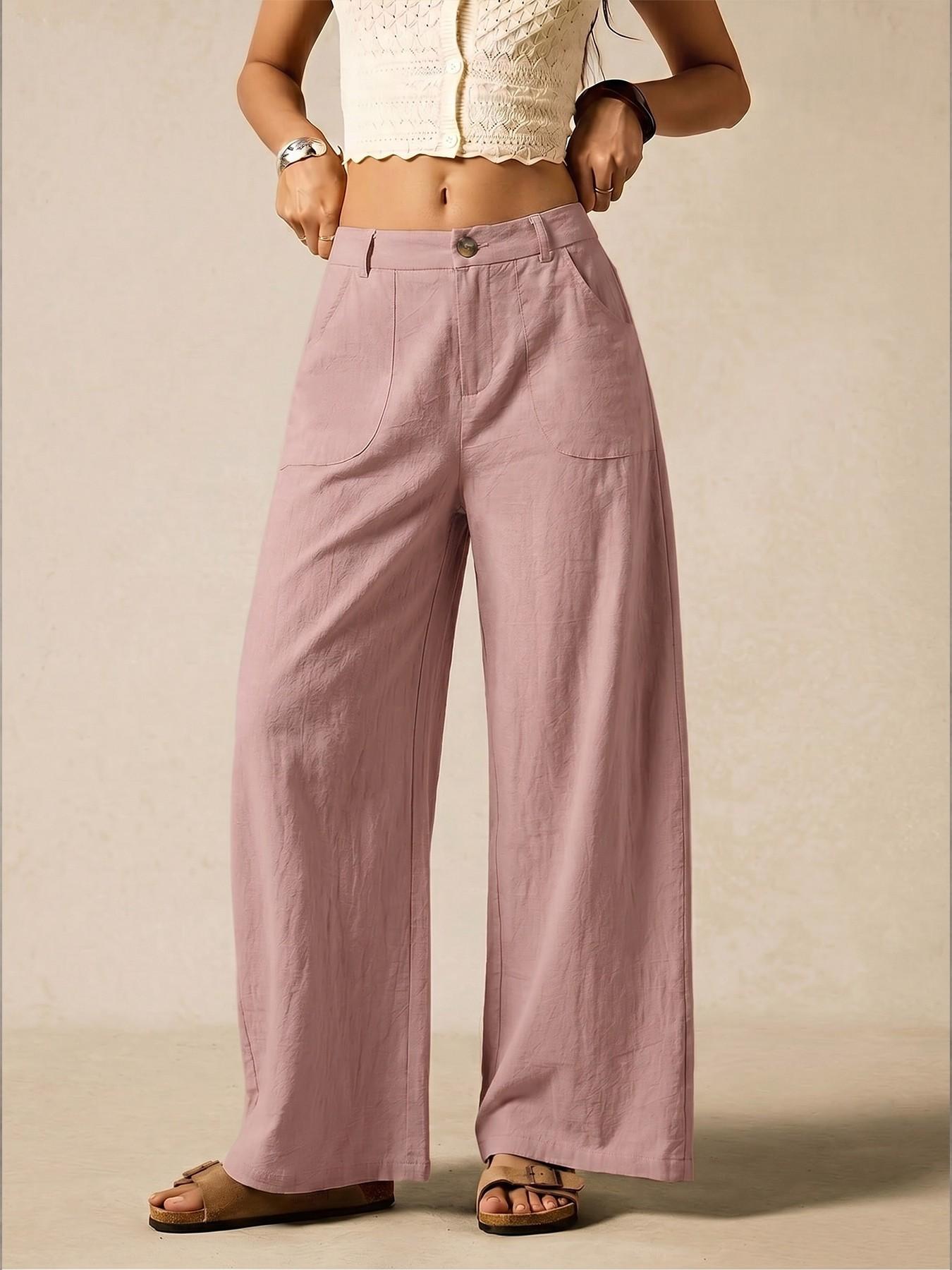 Women's Summer Linen Breathable Lightweight Wide-Leg Pants