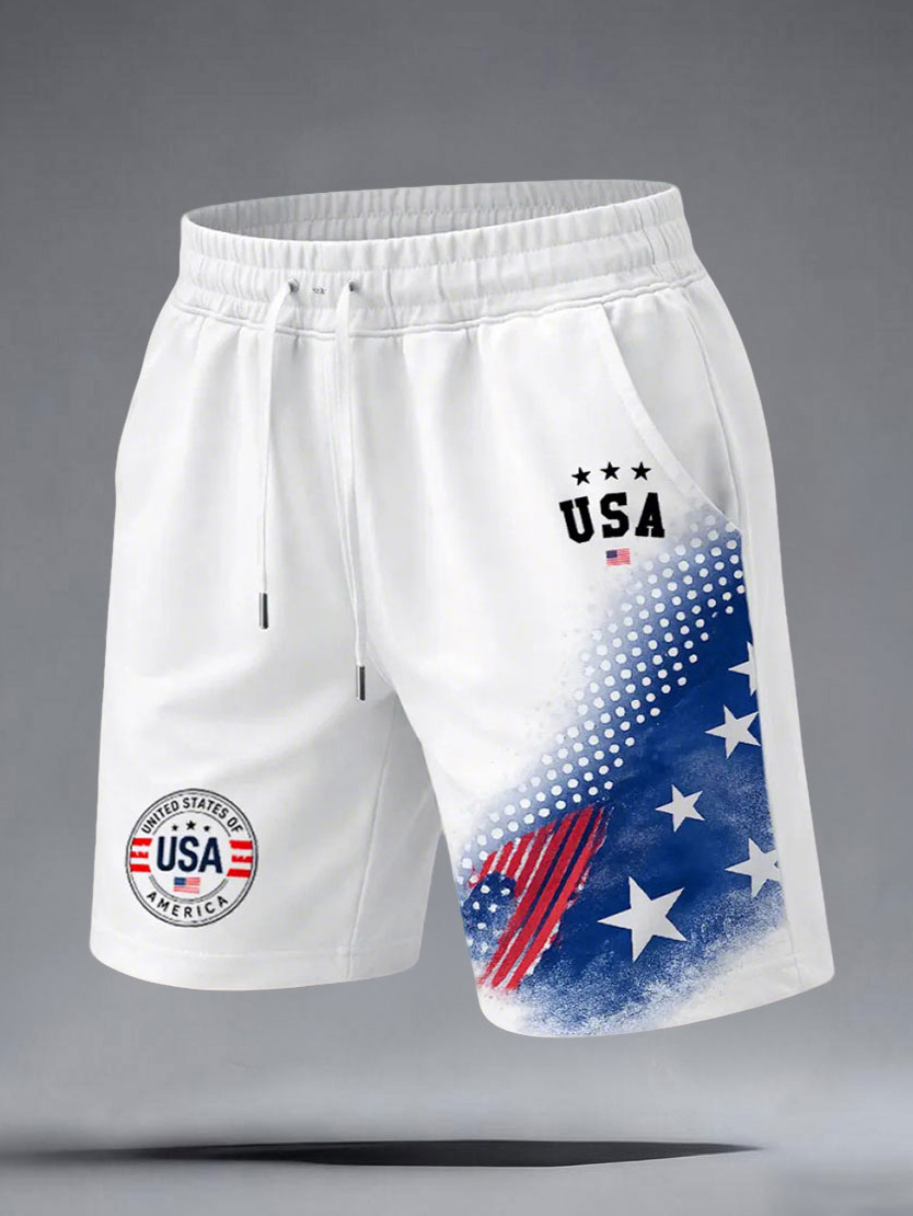 Men's United States Of America Flag Print Casual Shorts