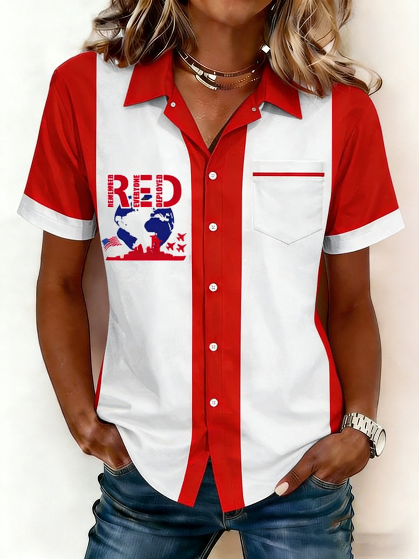 Women's Red Friday Print Casual Shirt