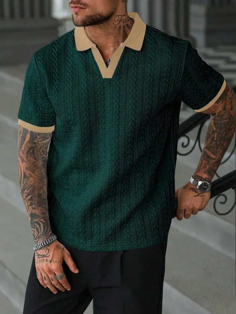 Men's Color-Block Short-Sleeve Casual Polo Shirt