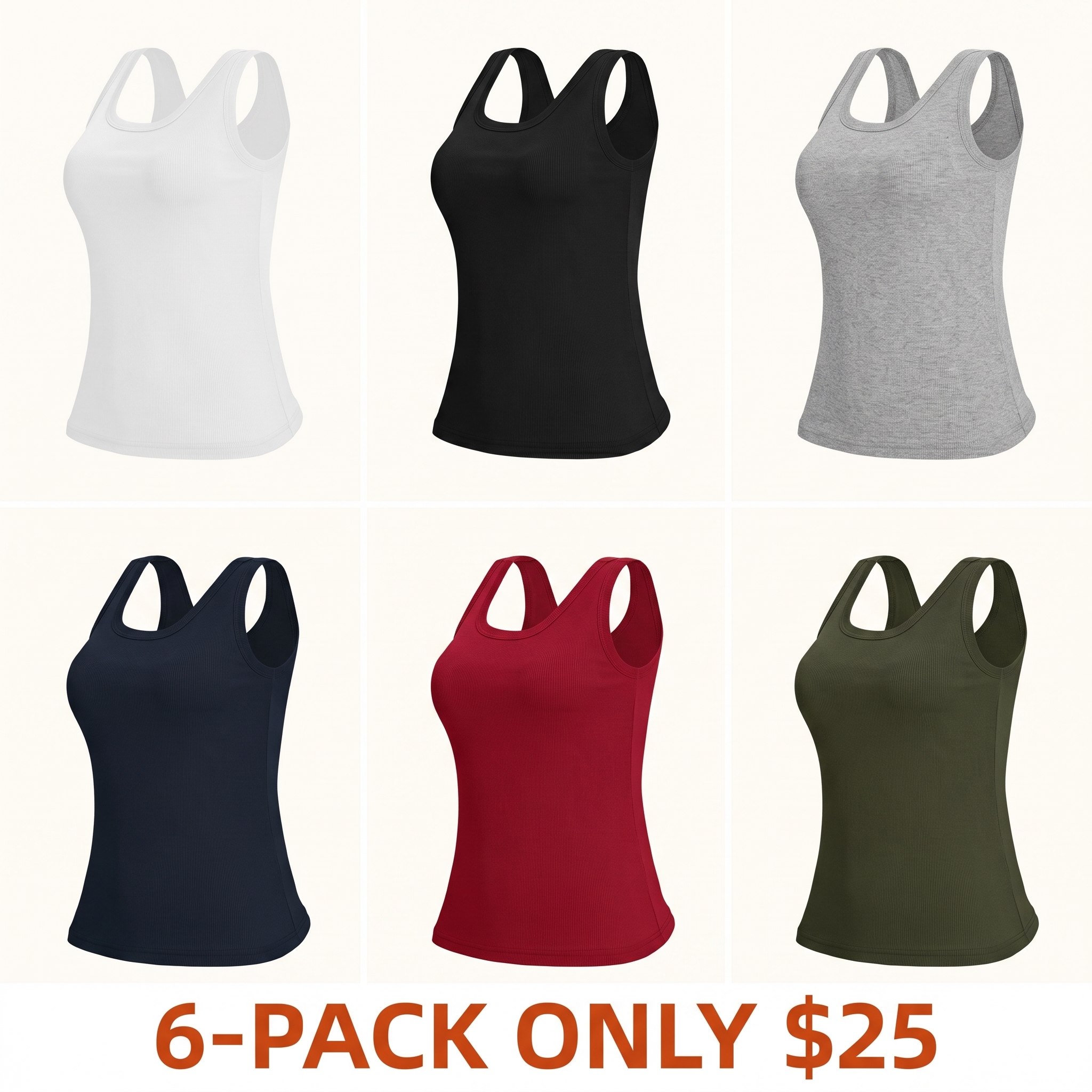Women's Ribbed Sports Tank Top — Built-in Bra, Fitted Racerback, Crew Neck Design