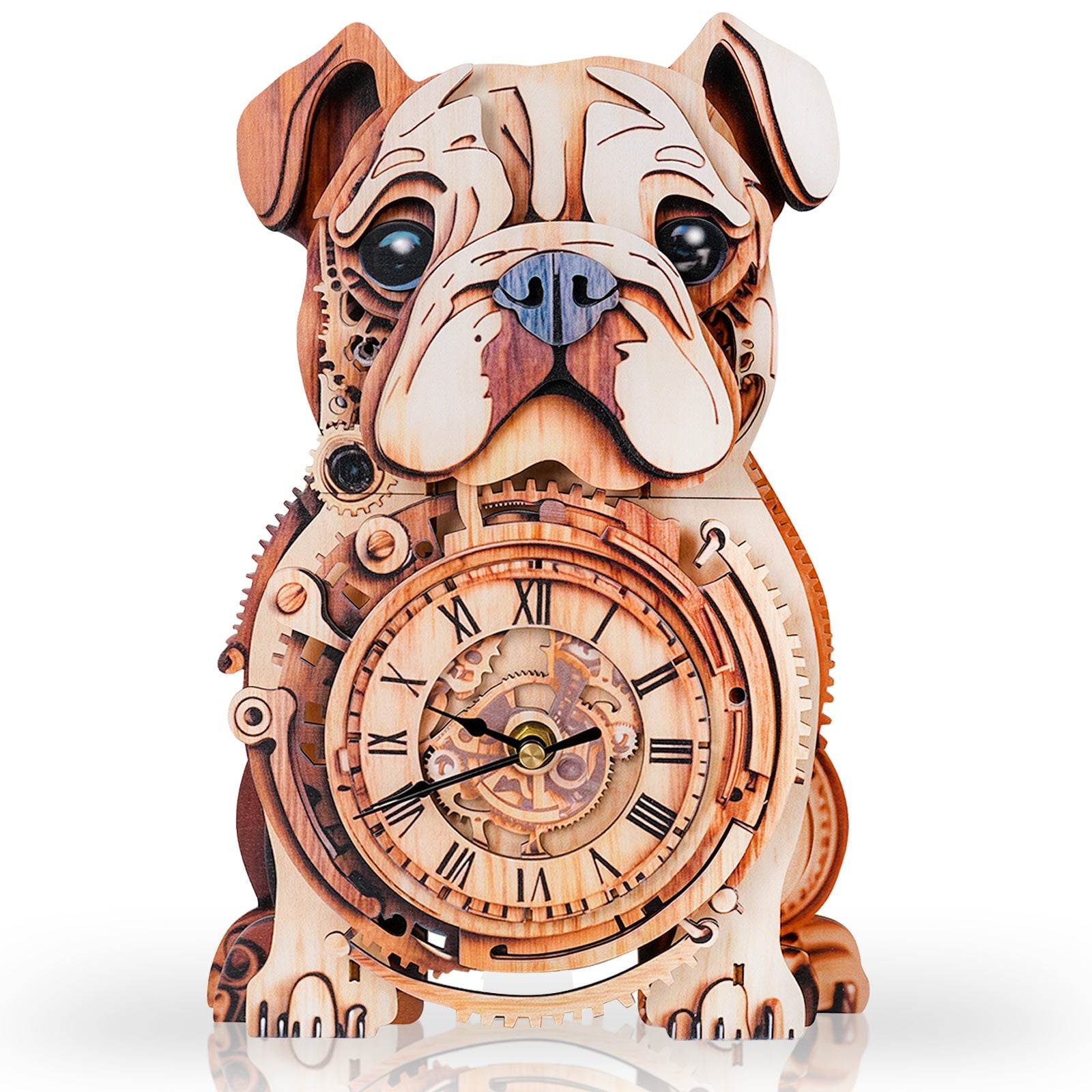 Bulldog DIY Wooden Clock, 3D Puzzle Craft Kit