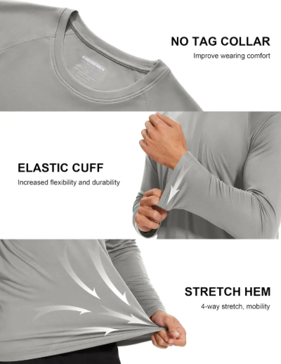 Men's UPF 50+ Long Sleeves Shirts Quick Dry Lightweight Summer Sportswear Tops
