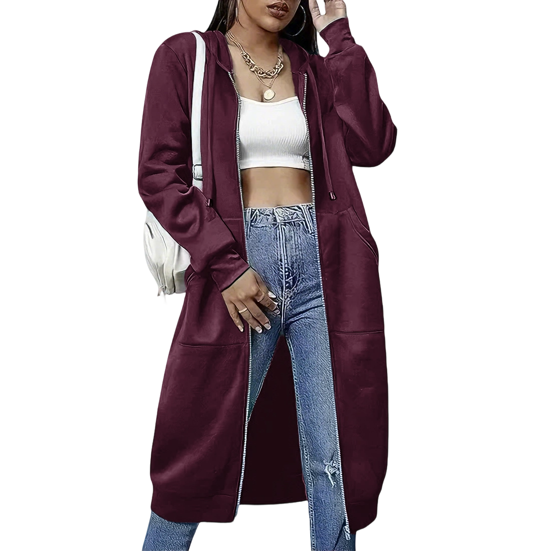 Women's casual zip-up fleece hoodie