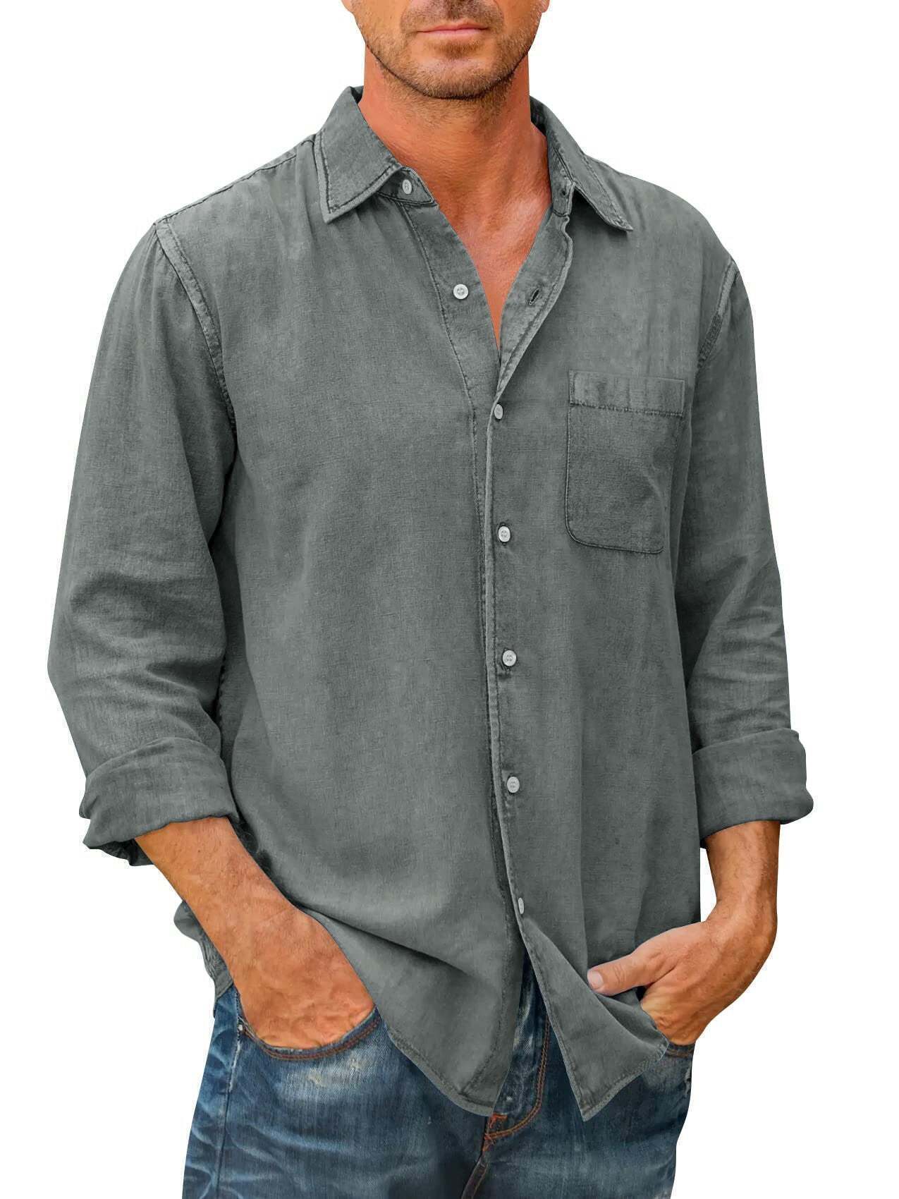 7 -Pack Men's Solid Color Pocket Cotton Long Sleeve Shirt💖Buy two packs for free shipping💖