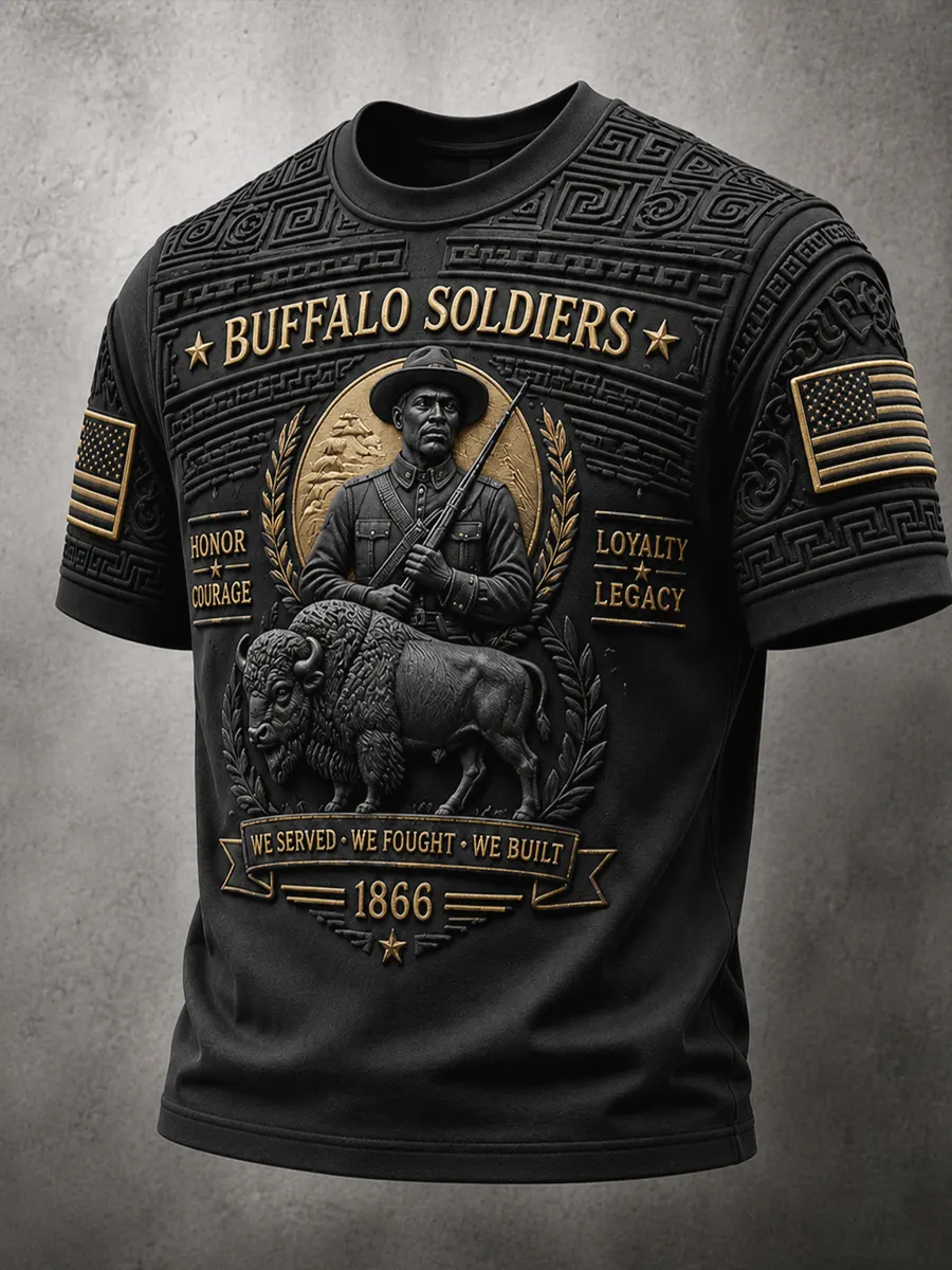 Men's Retro Buffalo Soldier Print Casual T-Shirt