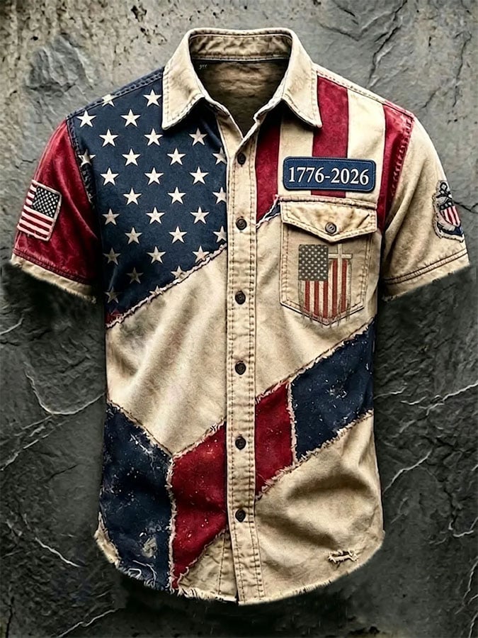 Men's Casual Retro Print Short-Sleeve Shirt