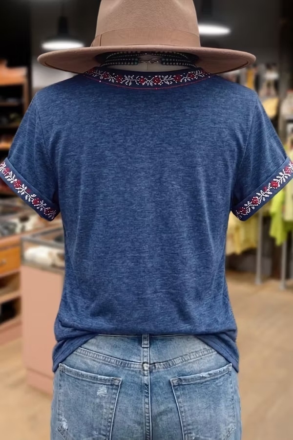 Vintage Patriotic Fireworks Print Round Neck Cotton T-Shirt