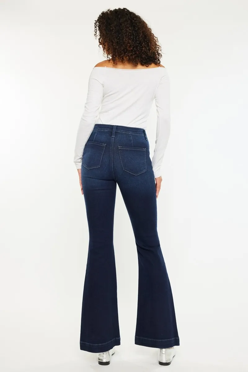 Button Fly High Rise Distressed Flare Jeans