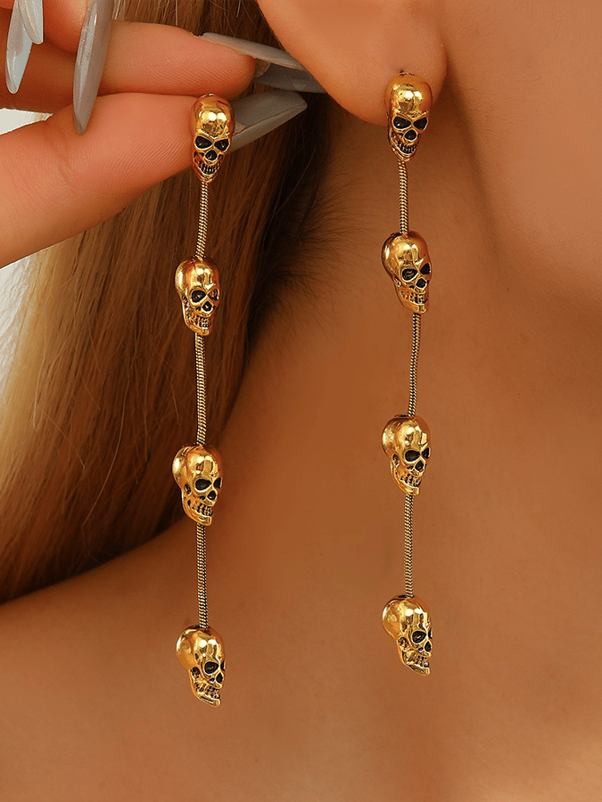 Halloween Snake Chain Skull Tassel Long Accessory Earrings