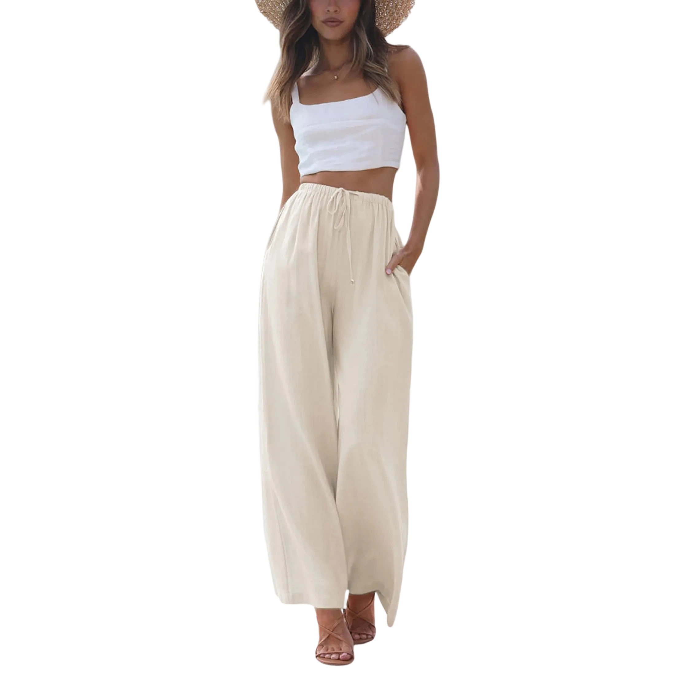 Women's Lightweight Wide Leg Palazzo Pants with Pockets☁️