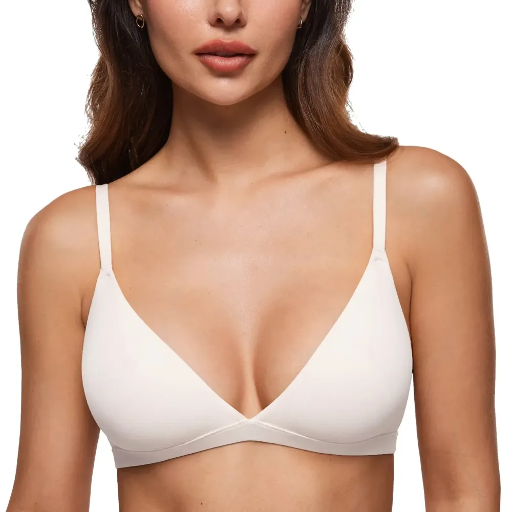 Women's Inbarely Triangle Bralette Plunge Unlined Seamless Bra No Underwire Sexy Comfortable