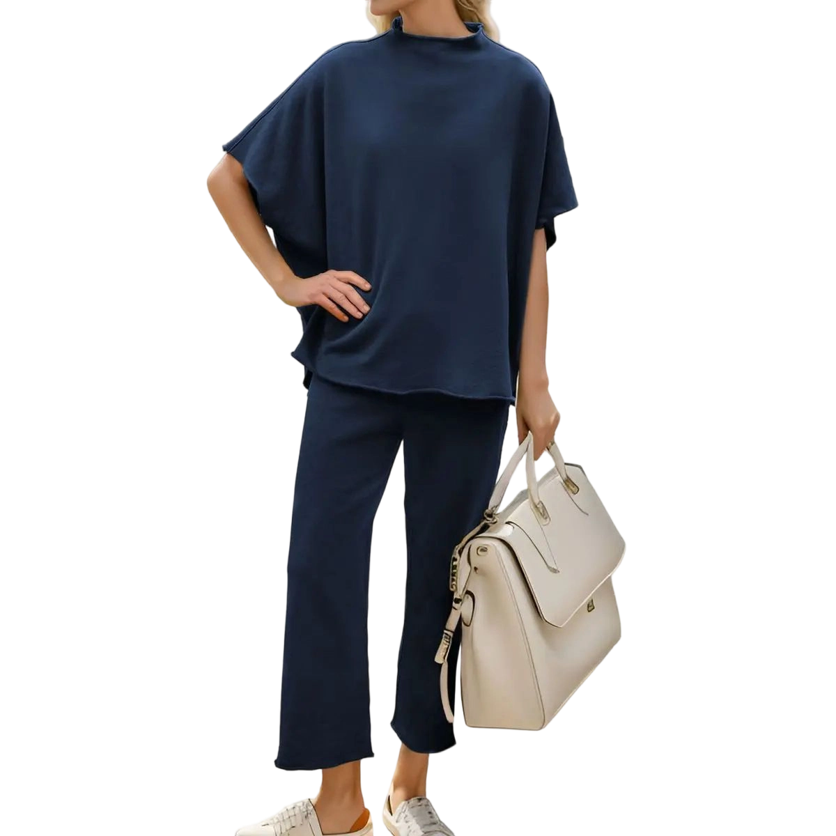 Women's Casual Two-Piece Outfits 3/4 Batwing Sleeve Capelet CrewNeck Pullover Top & Wide Leg Pants Lounge Sets Sweatsuit Blazer Trouser Womenswear Clothes Gamis