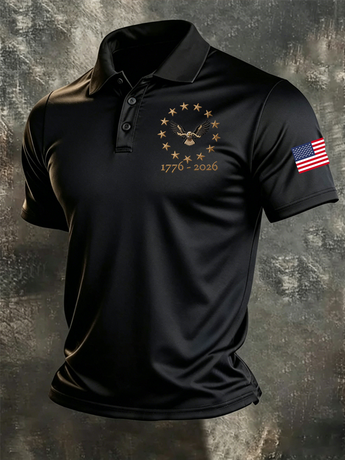 Men'S American Flag Print Casual Polo Shirt