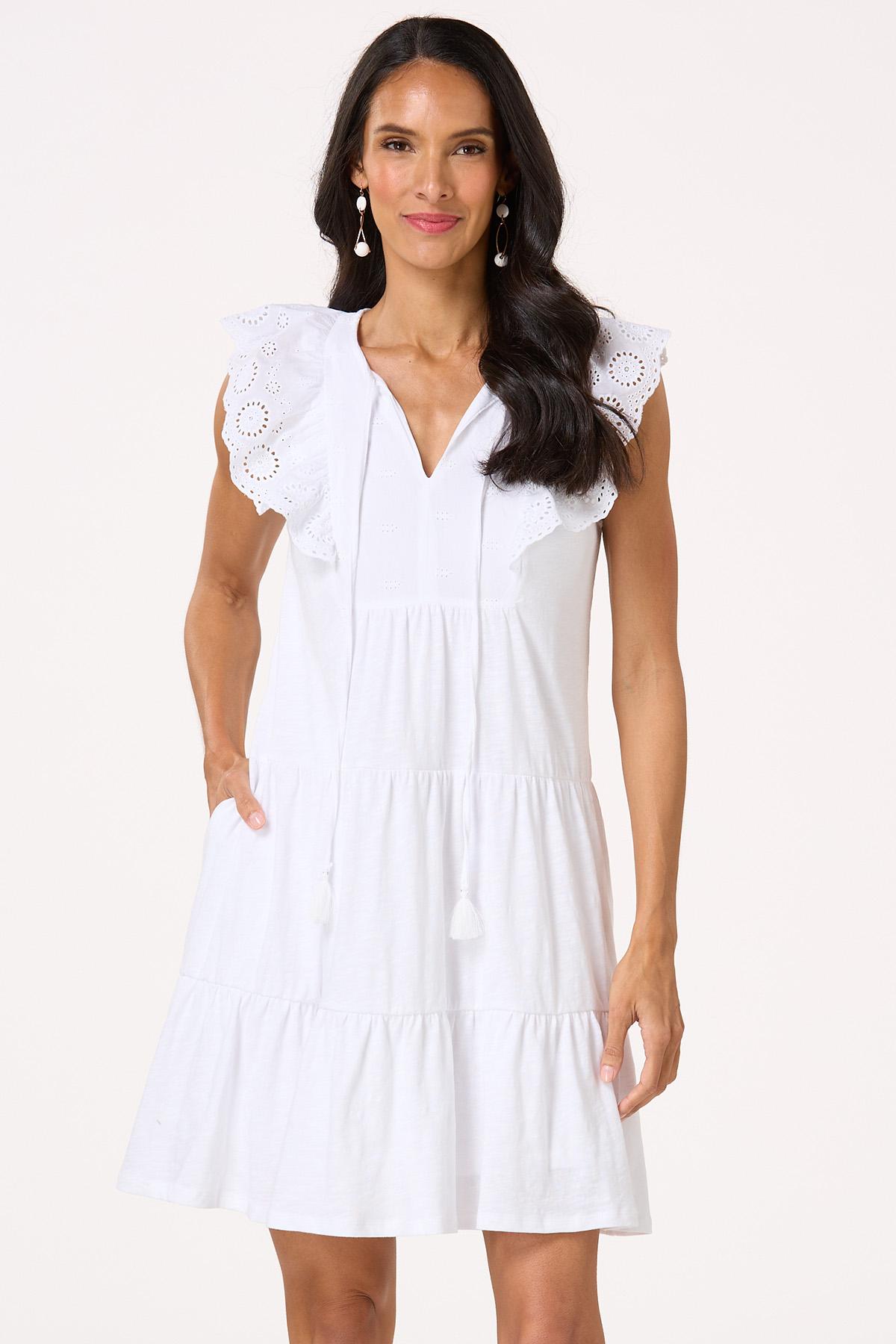 Eyelet Flutter Sleeve Swing Dress