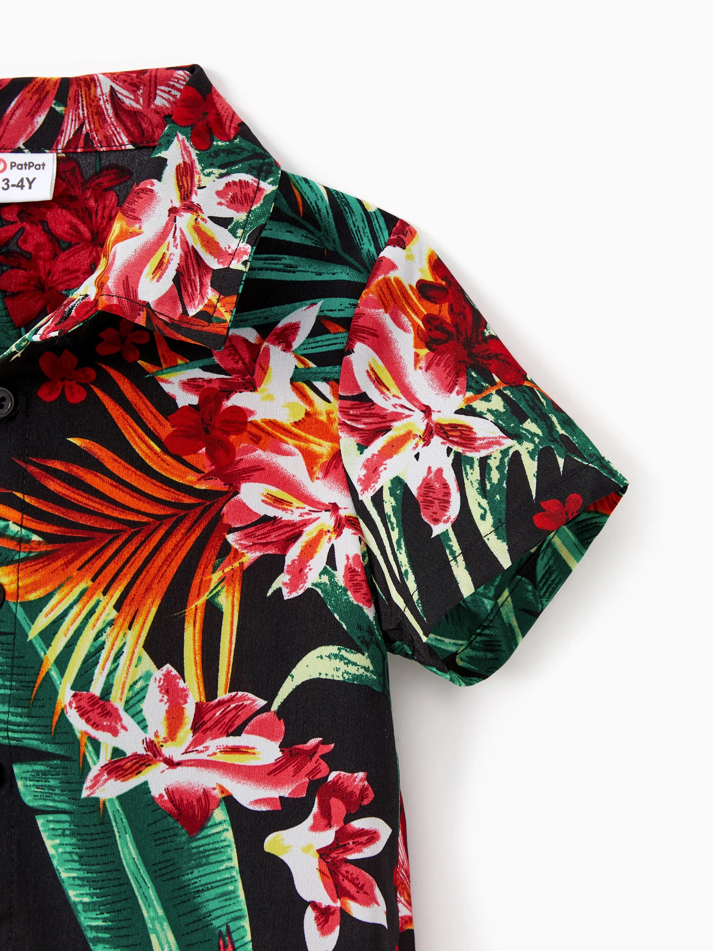 Family Matching Allover Plant Floral Print Halterneck Dresses and Short-sleeve Shirts Sets Black