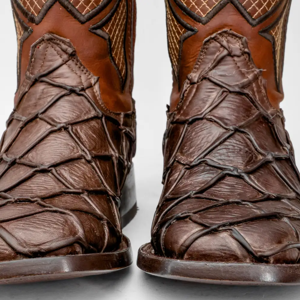 Matte Chocolate Brown Pirarucu Leather Boots - Square Toe
