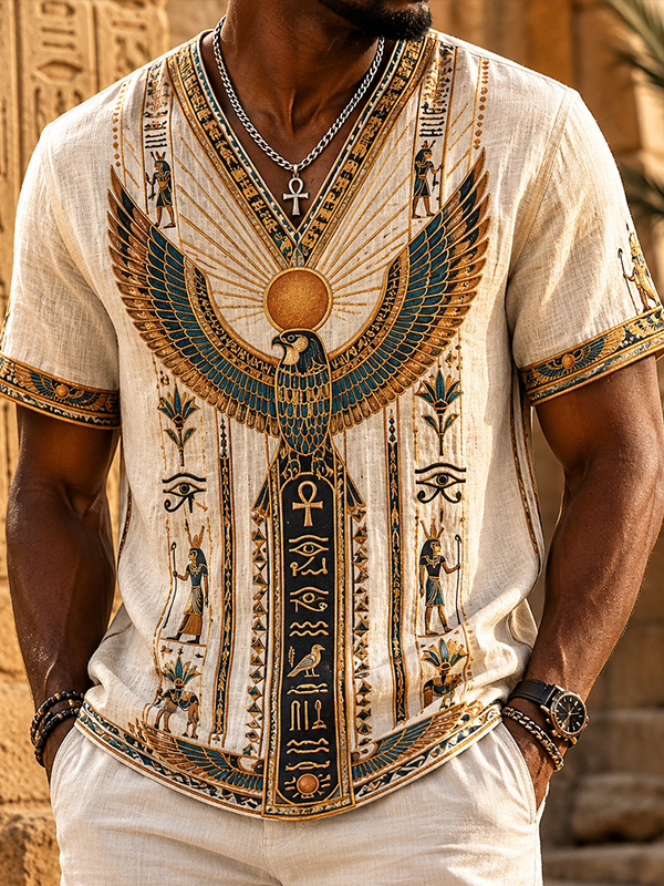 Men's Ancient Egyptian Eagle Art Print V Neck T-Shirt