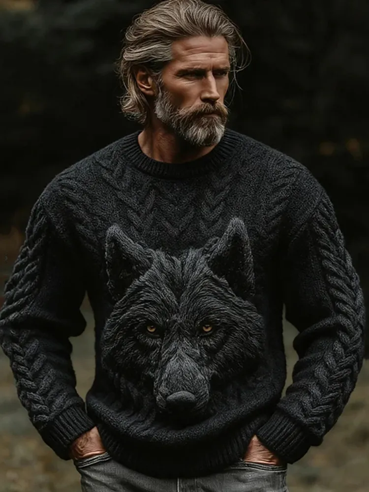 Men's Wolf Head Celtic Knot Crew Neck Sweater
