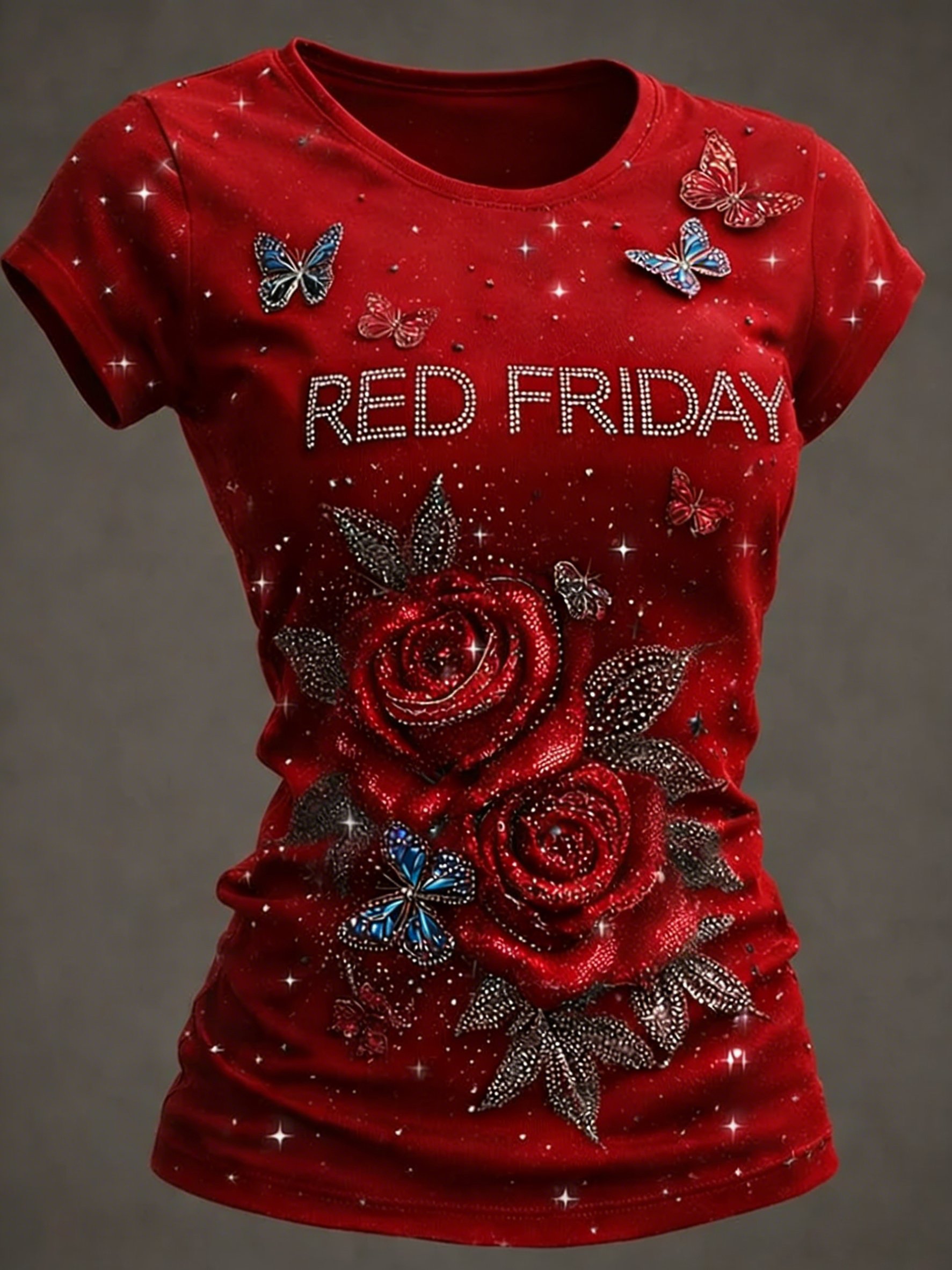 Women's Casual Red Friday Print Short-Sleeve T-Shirt