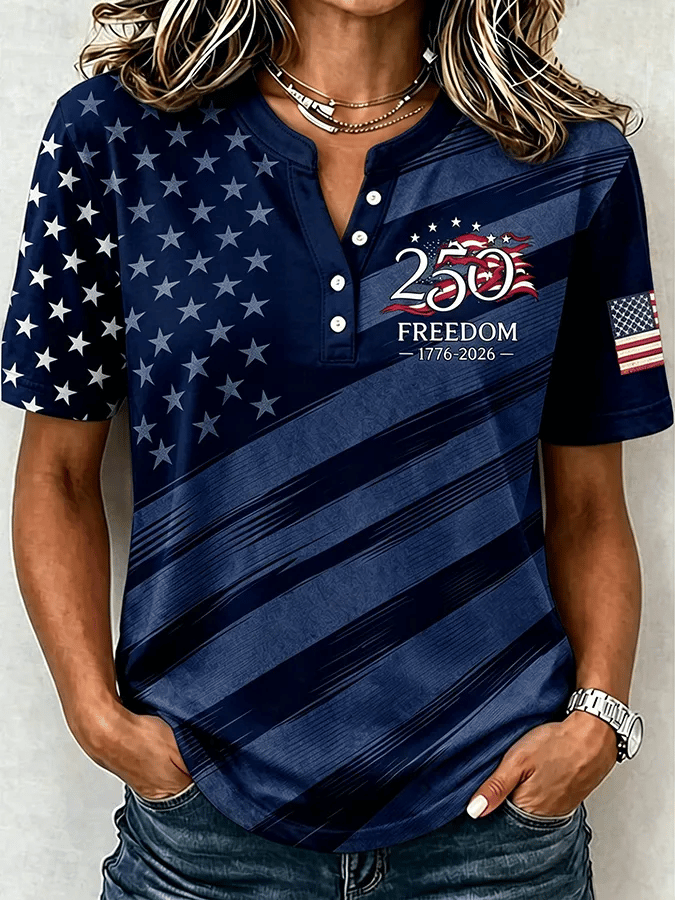 Women'S Casual Independence Day Print Top