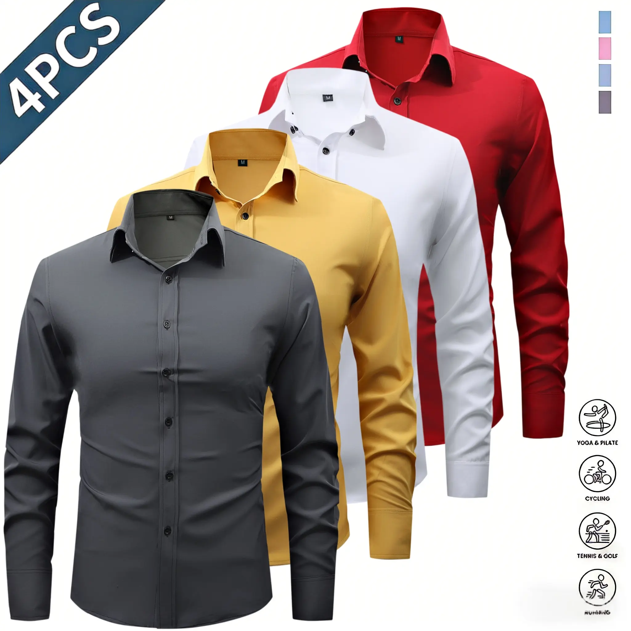 Men's solid-color long-sleeve shirt featuring a notched lapel design