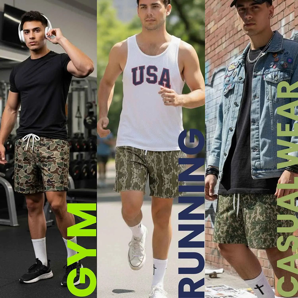 Pack 6 Duck Hunting Camo Shorts - 5 Inch Inseam Camo Mesh Design for Men & Women Ideal Gym Wear & Gifts Breathable & Comfortable