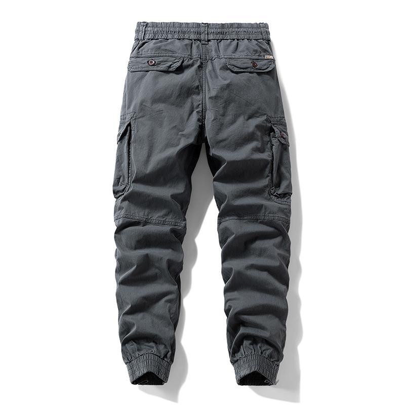 Versatile trendy functional cargo pants for men — drawstring cuffs, multiple pockets, retro outdoor casual style