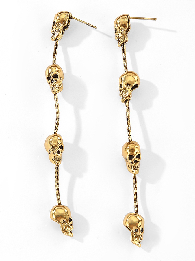 Halloween Snake Chain Skull Tassel Long Accessory Earrings