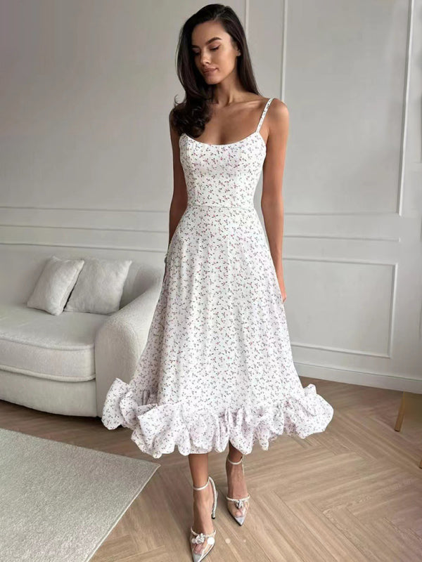 Style A-Line Skirt With Spaghetti Straps And Big Swing Three-Dimensional Flowers