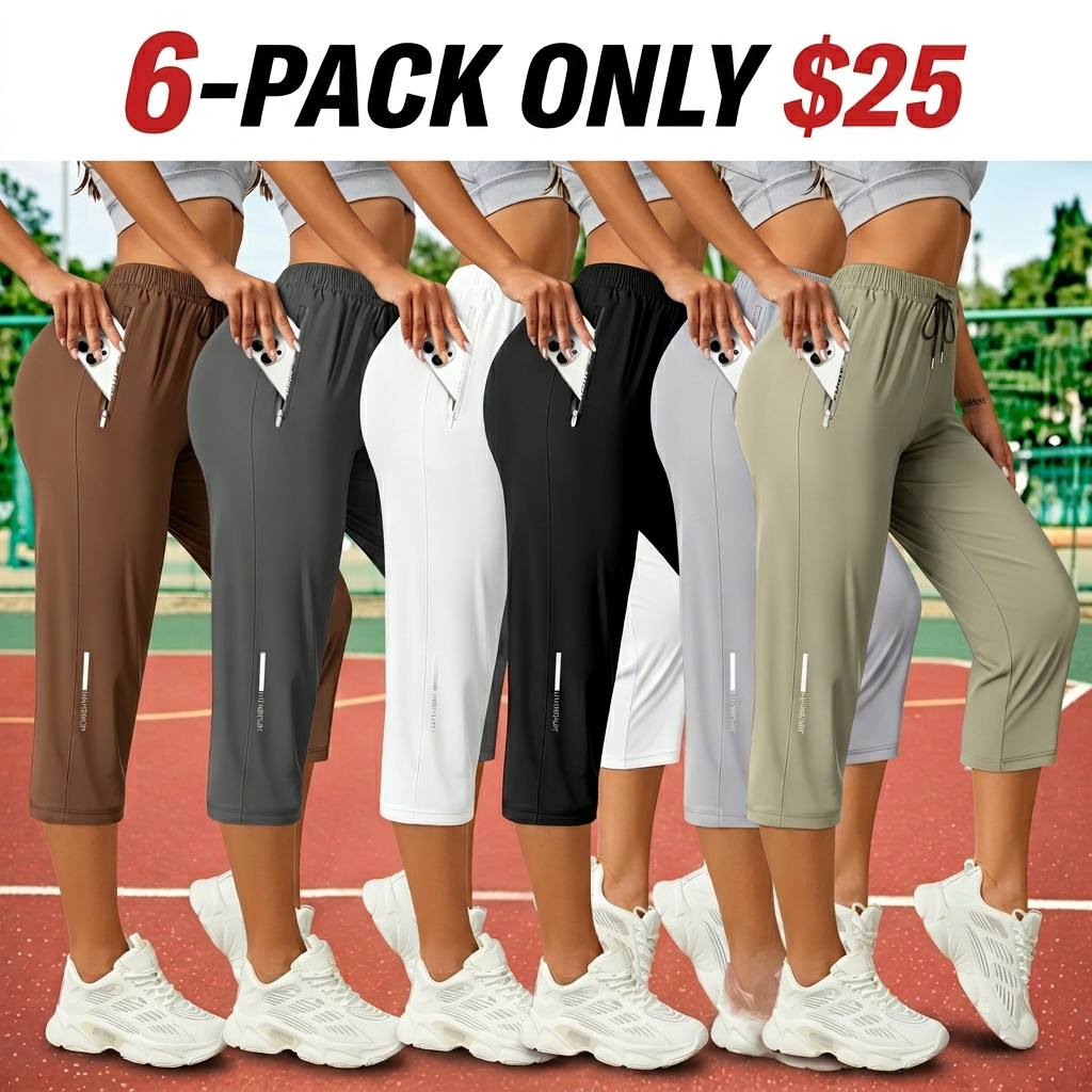 Women's Capris Pants - Loose Fit, Summer Drawstring Waist, Zippered Pockets