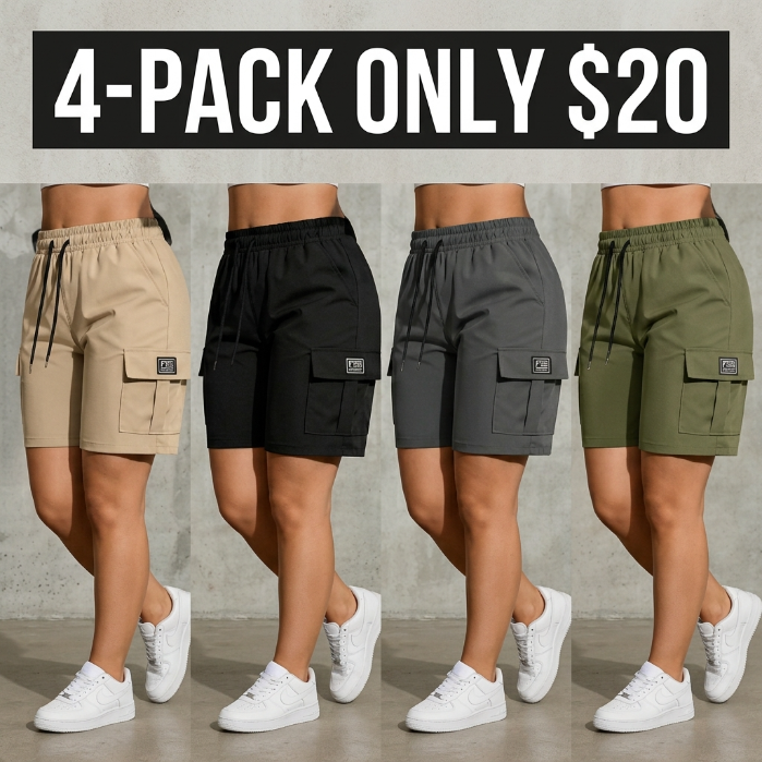 Women's Quick-Dry Outdoor Cargo Hiking Shorts – Elastic Waist, Multi-Pocket, Knee-Length Comfort Fit