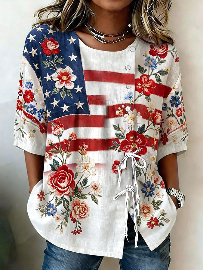 Women'S Casual Loose Flag Design Top
