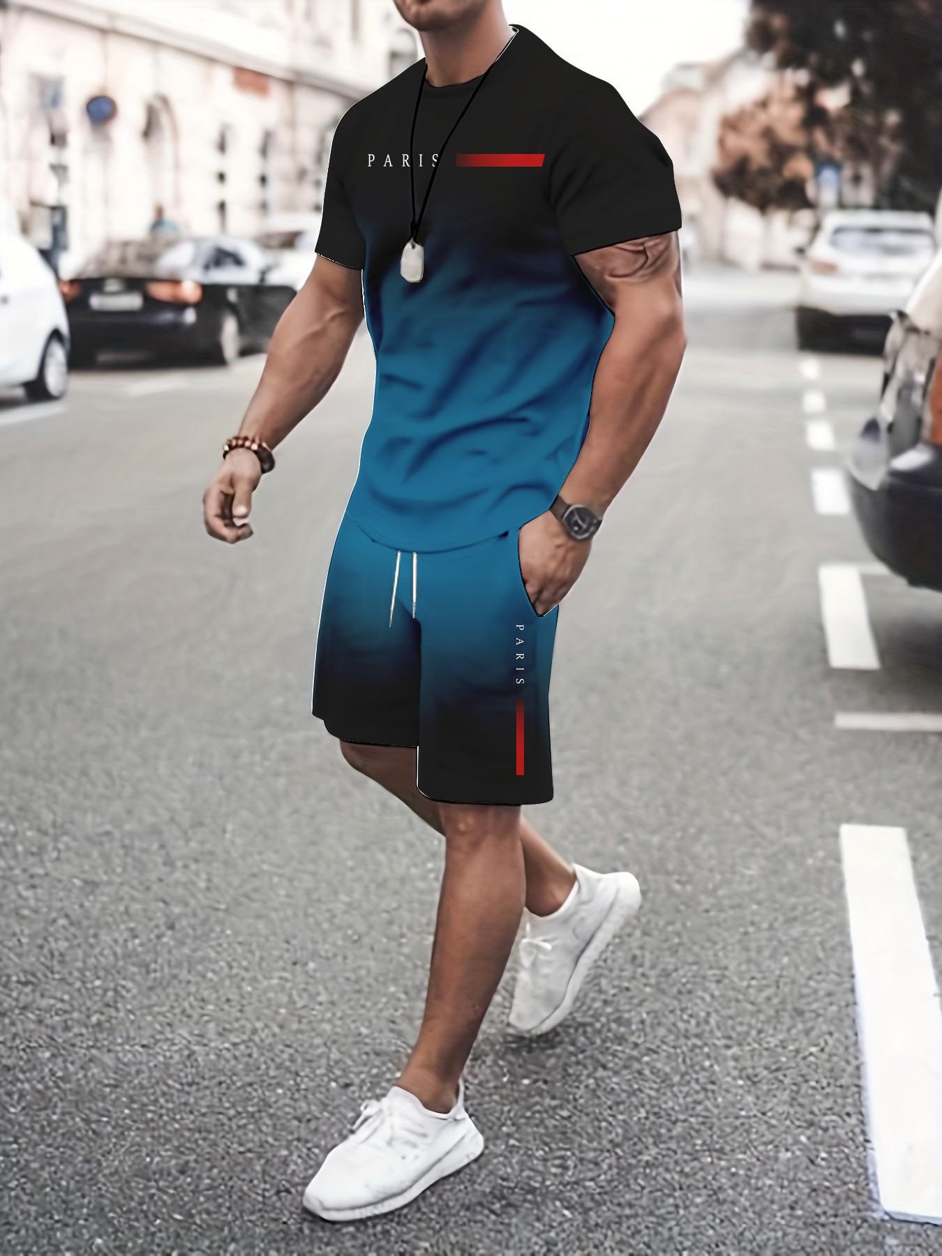 Men's Gradient Short-Sleeve Gym Set
