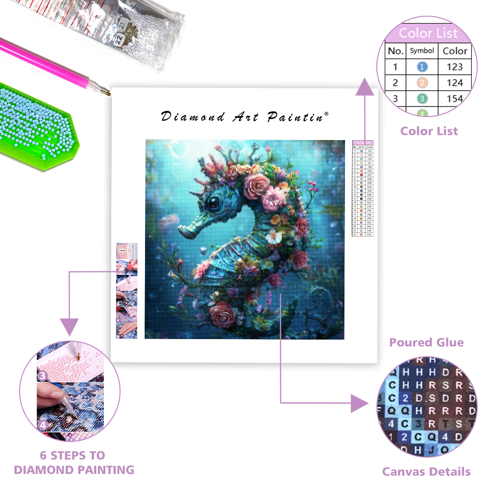 Floral Seahorse - Diamond Painting