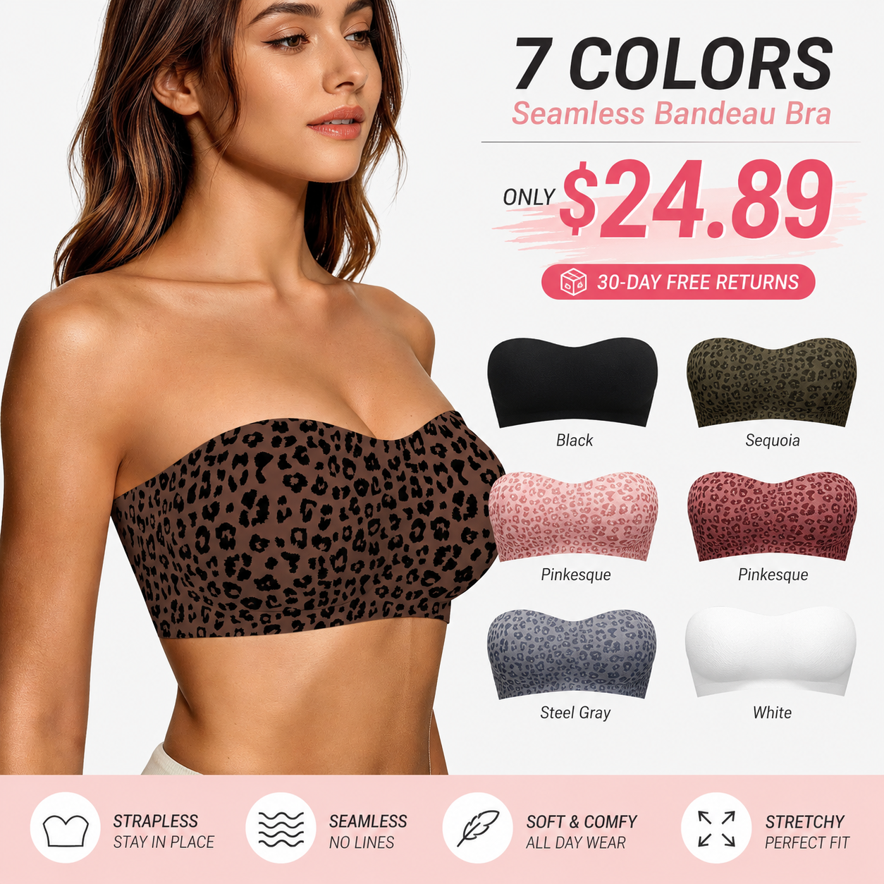Womens Strapless Bras Push Up Bandeau Bra Non Slip Wireless Supportive Padded Bras Seamless Comfortable Tube Jelly Bra