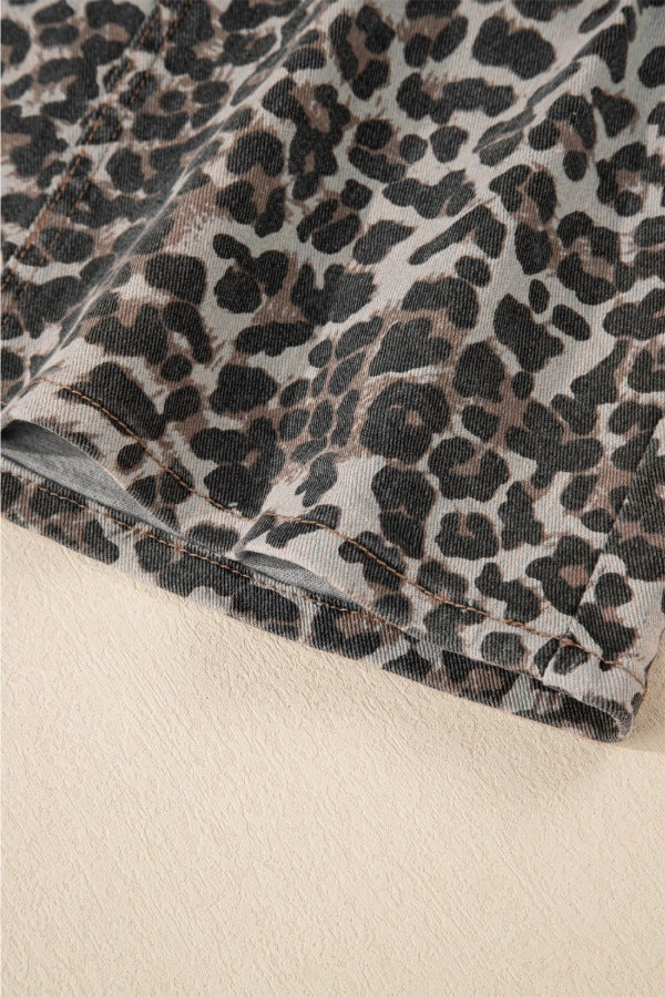 Leopard Denim Mini Skirt