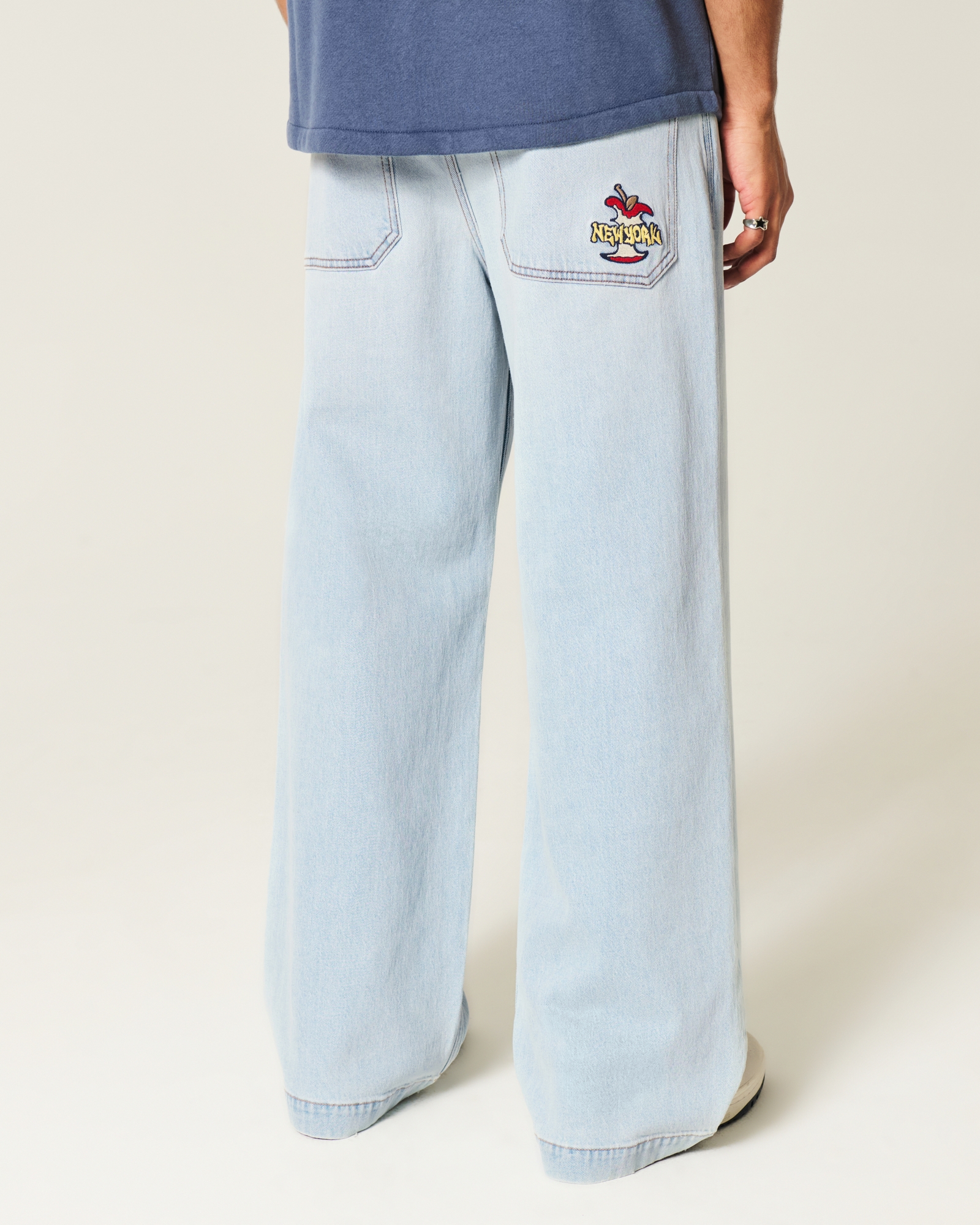 Dark Wash Logo Embroidery Super Baggy Jeans