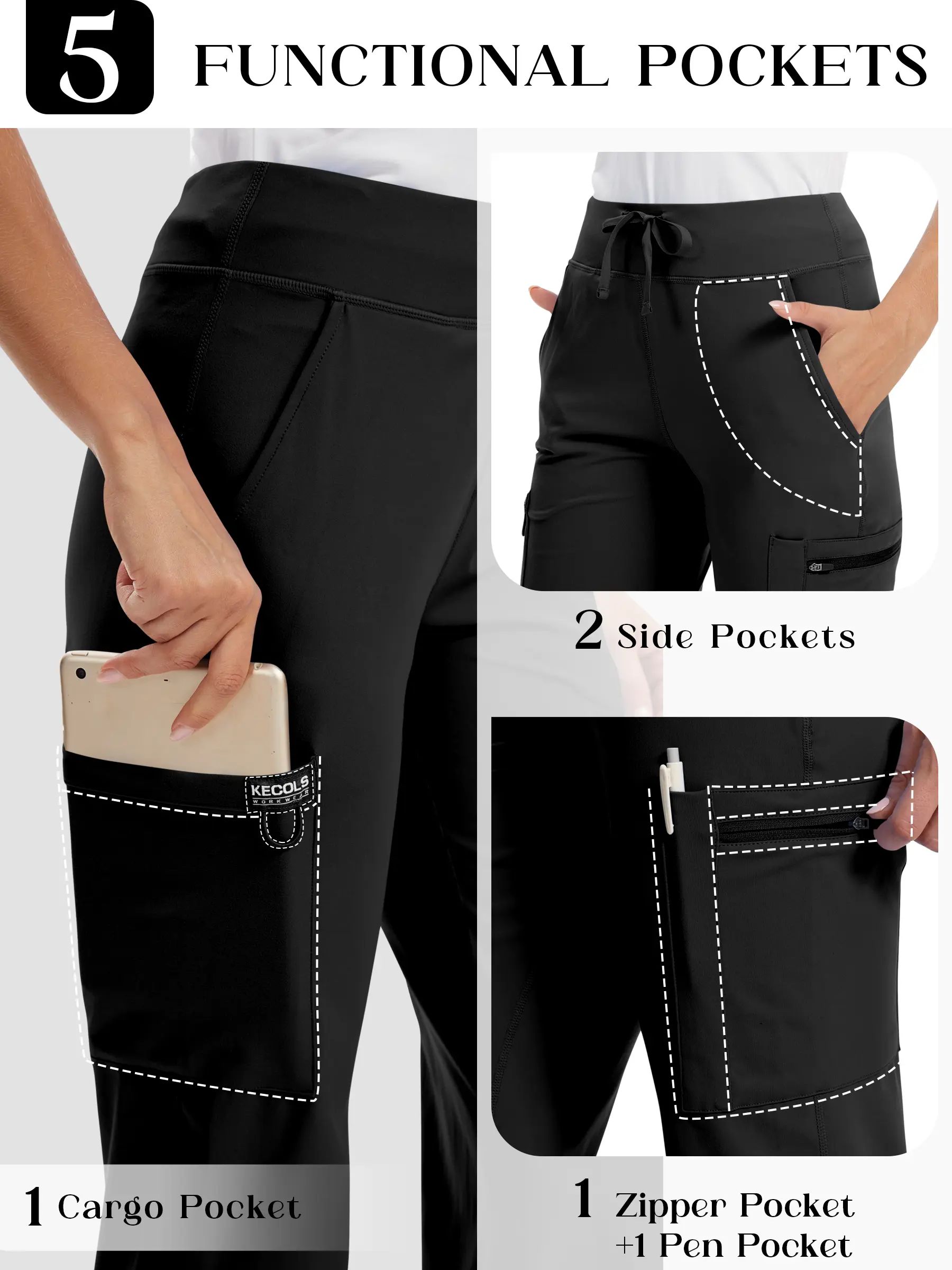 Yoga Scrub Pants Women High-Rise Straight Leg Uniform Cargo Bottom with Yoga Waistband,5 Pockets&4-Way Stretch,summerwins