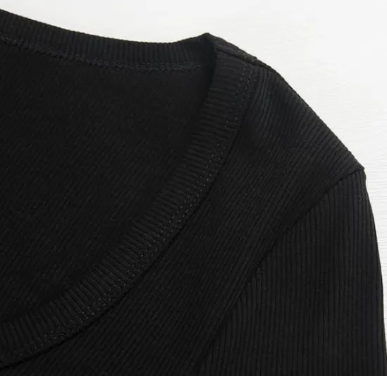 Women Long Sleeve Stretch Slim Round Neck Ribbed Basic Top
