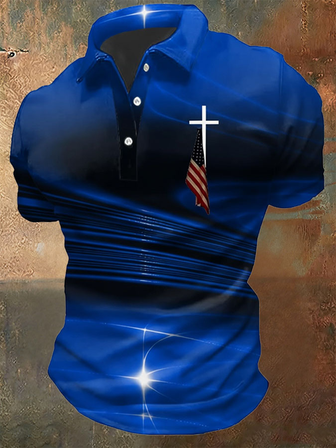 Men'S Casual American Independence Day Printed Celebration Short Sleeved Polo Shirt